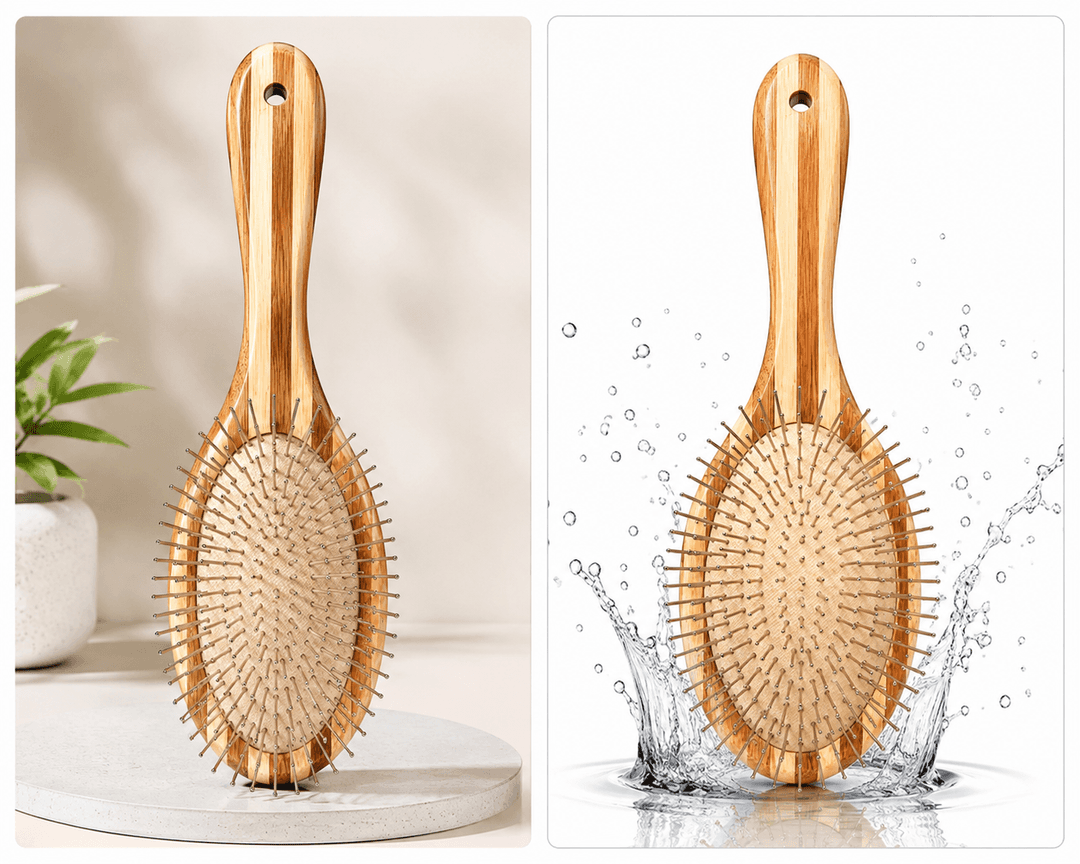 Naturals Bamboo Hair Brush | Flat & Round Wooden Hair Brush | Anti-Static, Scalp Massage & Hair Care Comb 2
