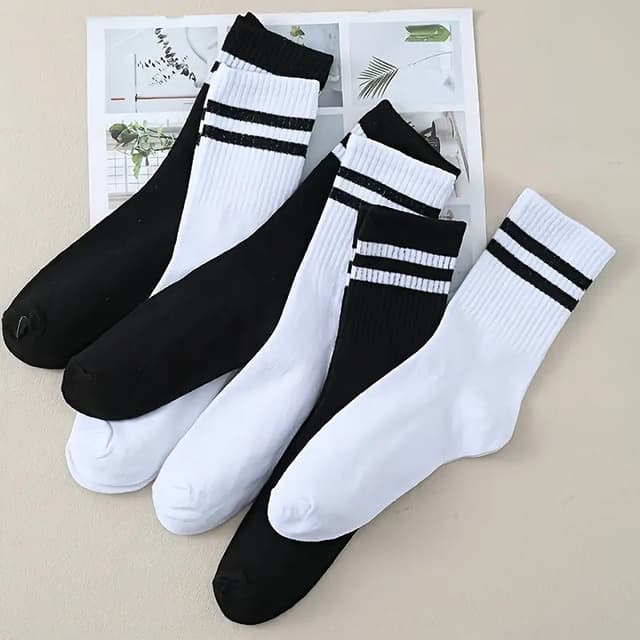 Pack Of 5 Pairs Cotton Plain Striped Sports Business Socks For Men