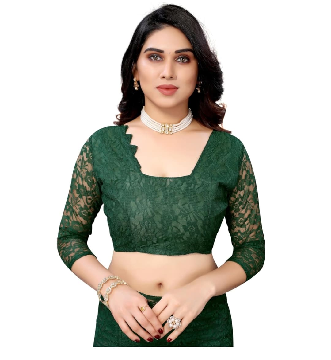 Bollywood Net Saree Green Color with Blouse 2