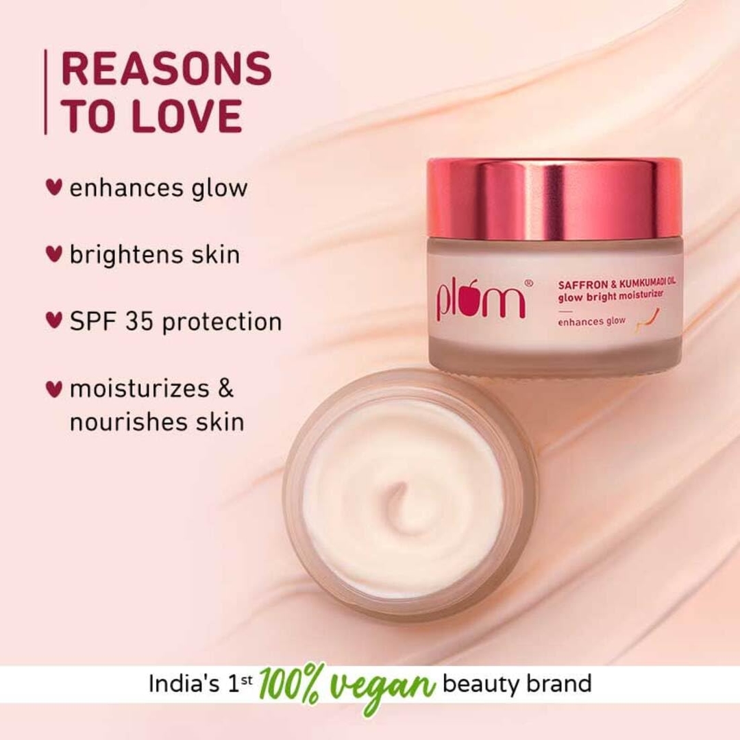Plum Saffron & Kumkumadi Oil SPF 35 Daily Glow Bright Moisturizing Cream 50g | Quick-Absorbing Day Cream to Brighten Skin, Enhance Glow | UVA/UVB Protection | All Skin Types | Women & Men 2