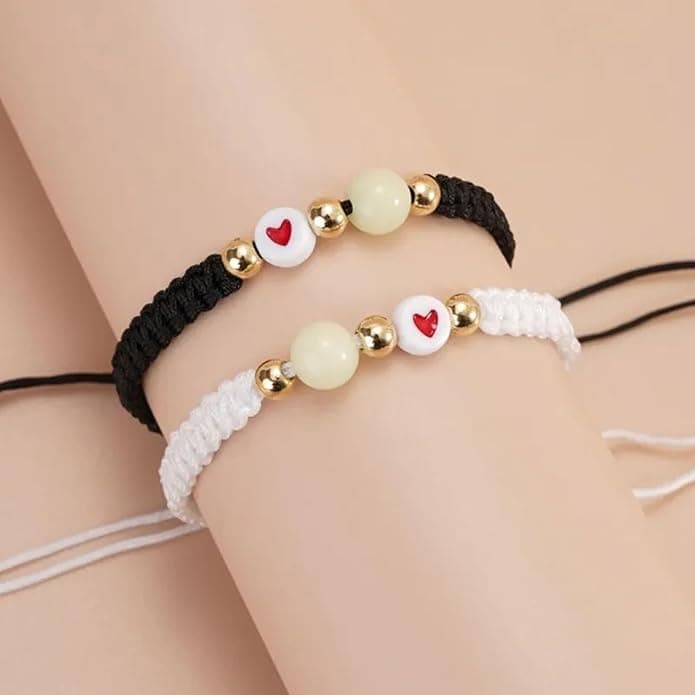 2 Pcs/Set Glow in the Dark Heart Braided Rope Couple Bracelets - Adjustable Matching Relationship Jewelry Gift 3