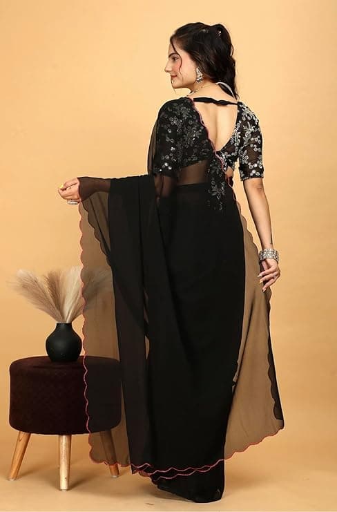 Embroidery Saree for Women with Designer Floral Blouse 2