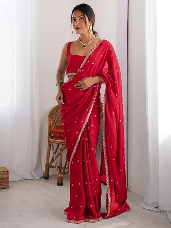 Women's Pure Georgette Embroidered Saree With Unstitched Blouse Piece 1