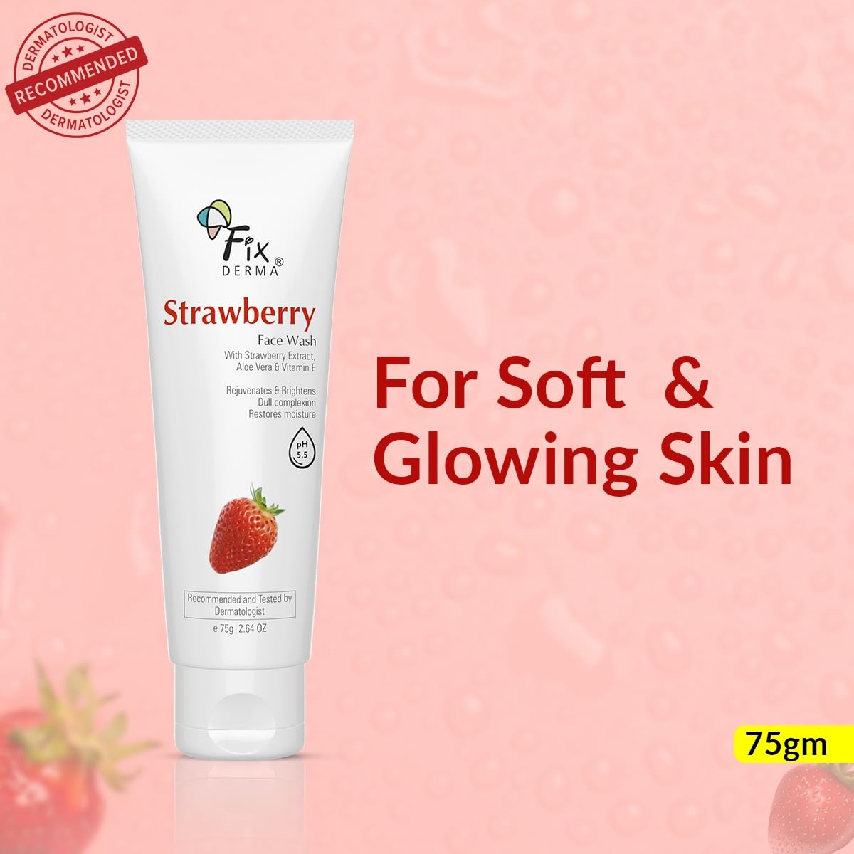 FlXDERMA Strawberry Face Wash with Vitamin E & Strawberry Extract (75g) Ratings 1 2