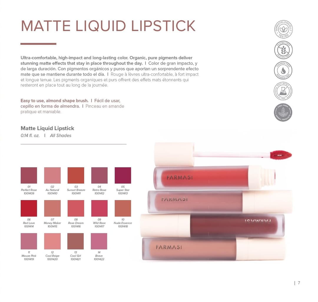 Farmasi Matte Liquid Lipstick - 10 Nude Essence (4ml) 7