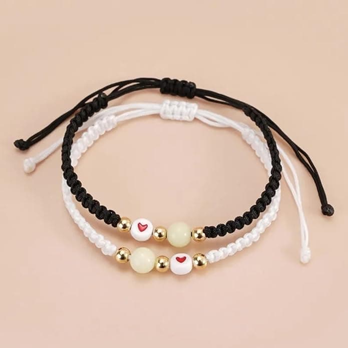 2 Pcs/Set Glow in the Dark Heart Braided Rope Couple Bracelets - Adjustable Matching Relationship Jewelry Gift 4