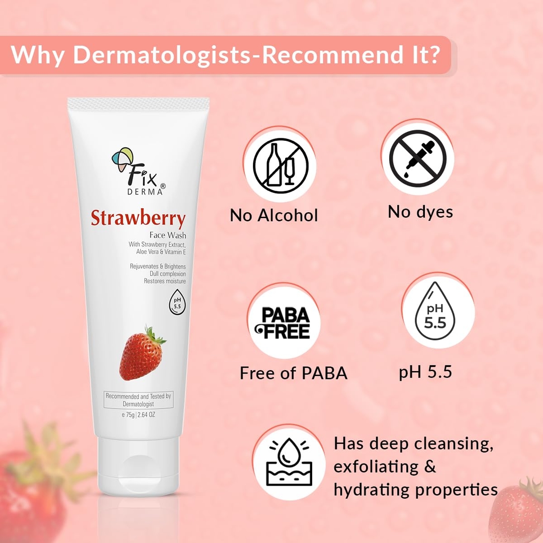 FlXDERMA Strawberry Face Wash with Vitamin E & Strawberry Extract (75g) Ratings 1 6