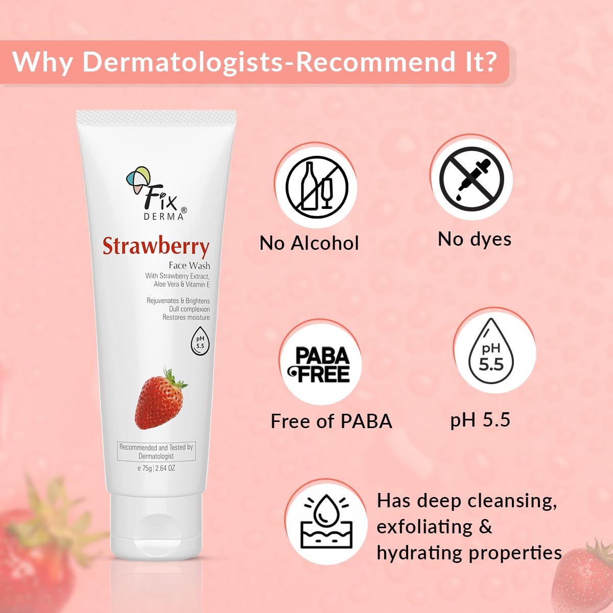 FlXDERMA Strawberry Face Wash with Vitamin E & Strawberry Extract (75g) Ratings 1 6