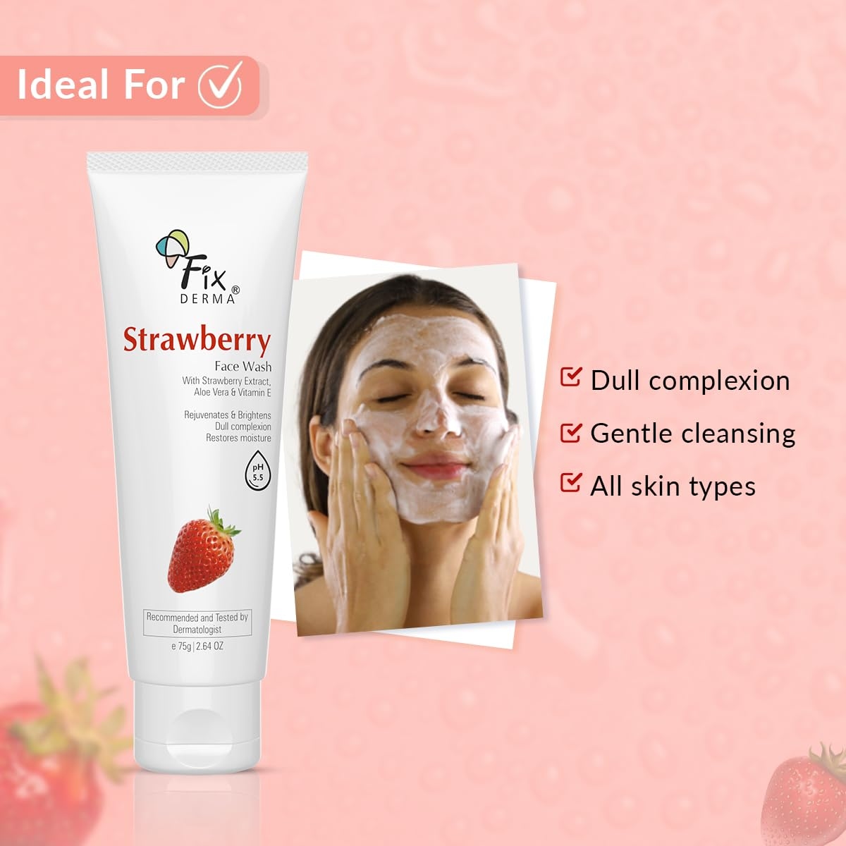 FlXDERMA Strawberry Face Wash with Vitamin E & Strawberry Extract (75g) Ratings 1 4