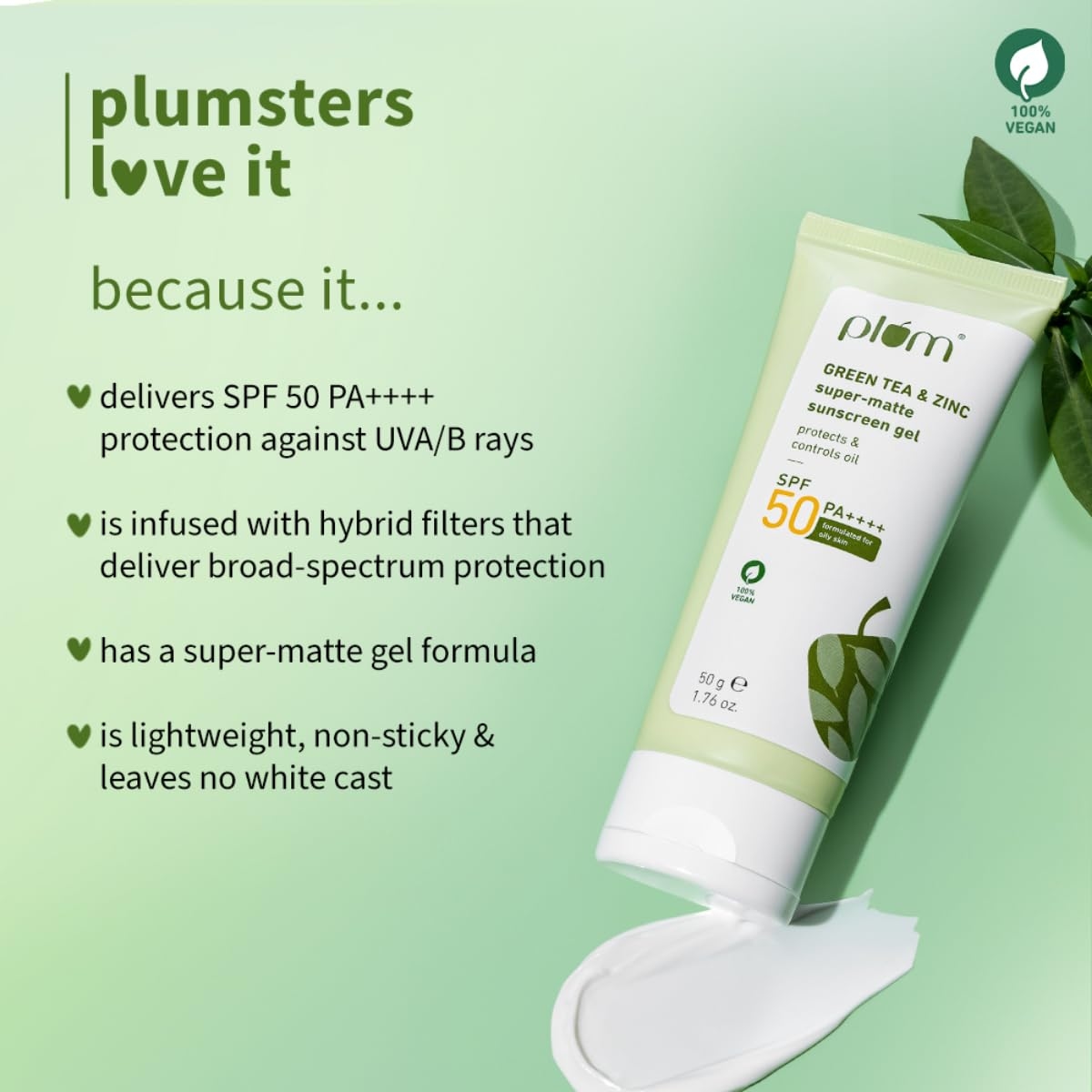 Plum Green Tea & Zinc Super Matte Sunscreen Gel SPF 50 PA++++ (50g) 5
