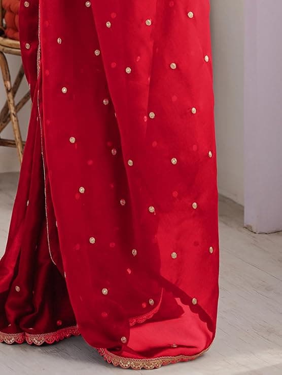 Women's Pure Georgette Embroidered Saree With Unstitched Blouse Piece 5