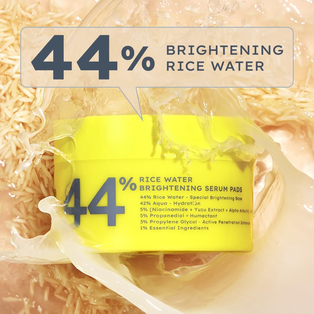 Hyphen 44% Rice Water Briightening Face Serum Pads | 5% Niacinamide & Alpha Arbutin to Reduces Dark Spots & Pigmentation | Toner Pads with Serum for Glowing Glass Skin | All Skin Types - 50 pcs 2