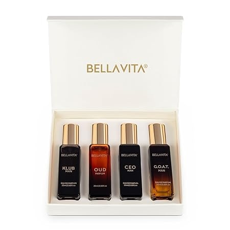 Bella Vita Luxury Long Lasting Men Gift Set | Perfume for Man | Gift for Man | 4x20ml | Woody, Citrusy, Oud Premium Fragrance | KLUB, OUD, CEO, G.O.A.T 1