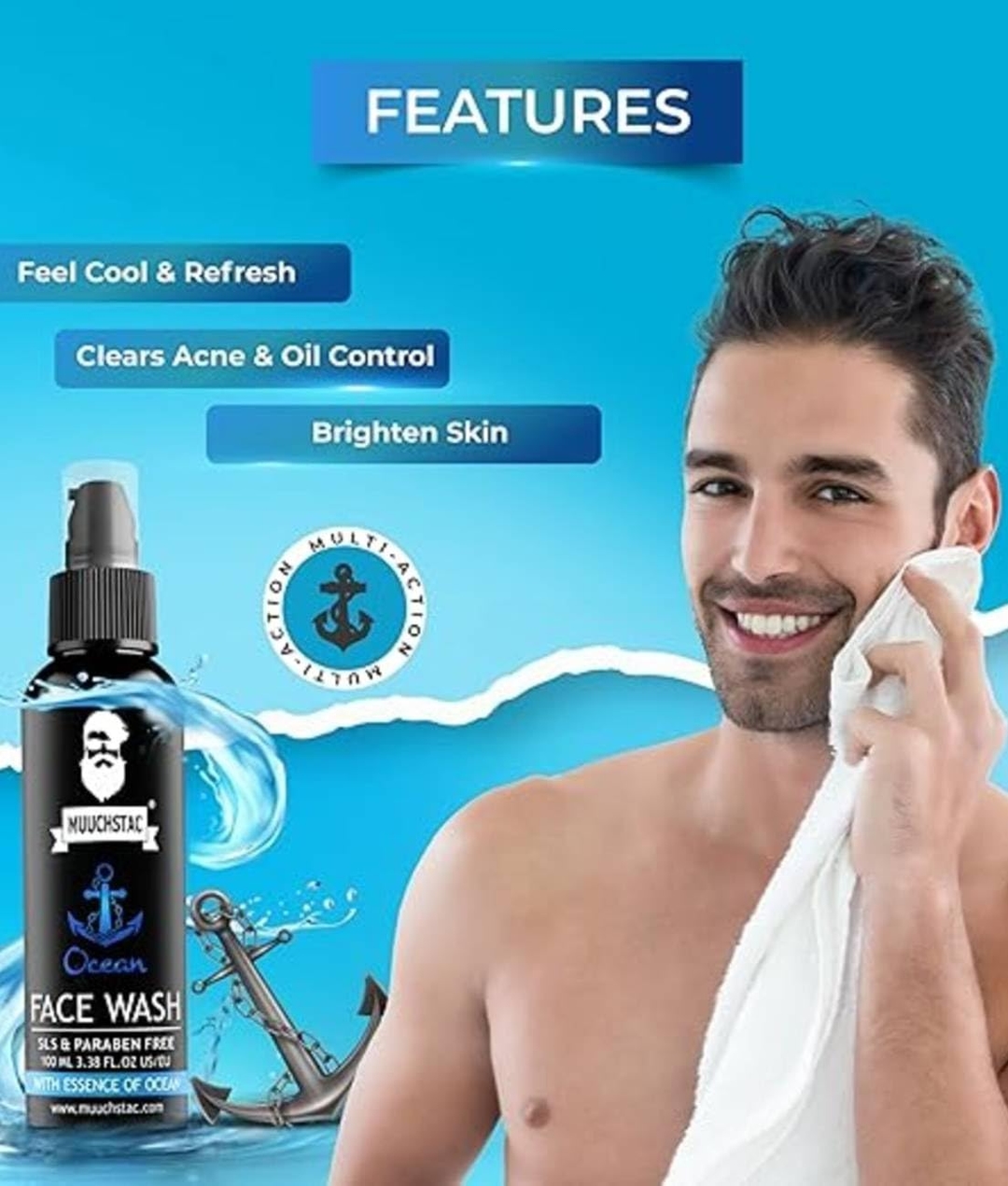 Muuchstac Ocean Face Wash for Men | Fight Acne & Pimples, Brighten Skin, Clears Dirt, Oil Control, Refreshing Feel - Multi-Action Formula (100 ml) 2