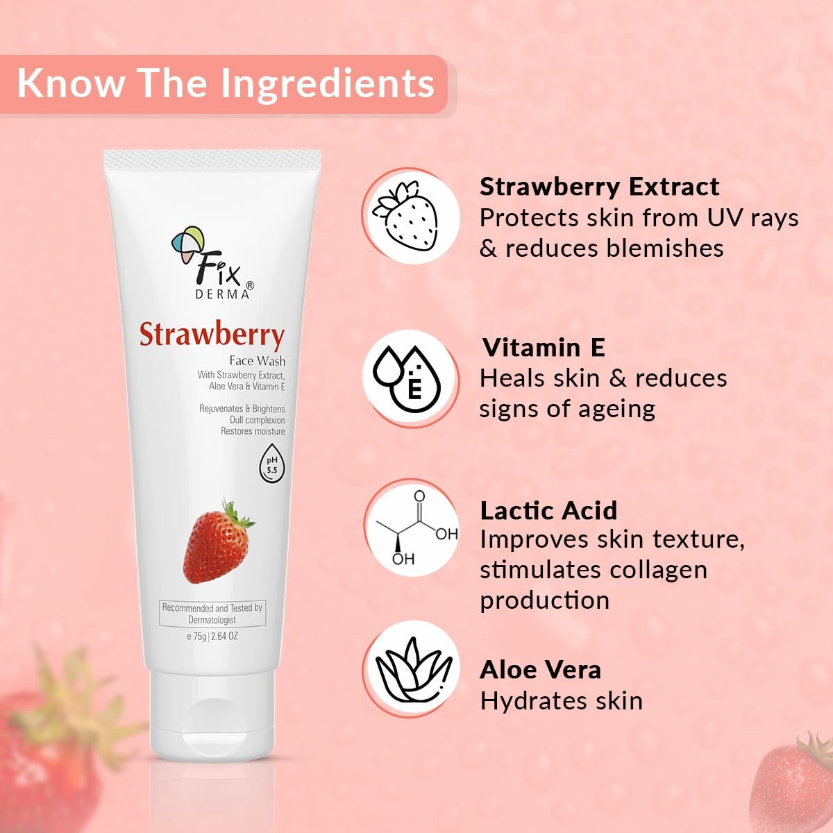 FlXDERMA Strawberry Face Wash with Vitamin E & Strawberry Extract (75g) Ratings 1 5