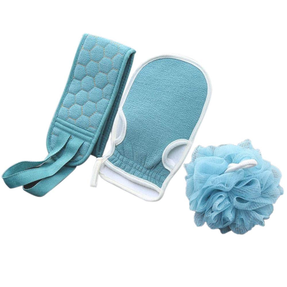 3-in-1 Exfoliating Bath Set – Back Scrubber, Bath Glove Mitt, and Shower Loofah Ball" 3