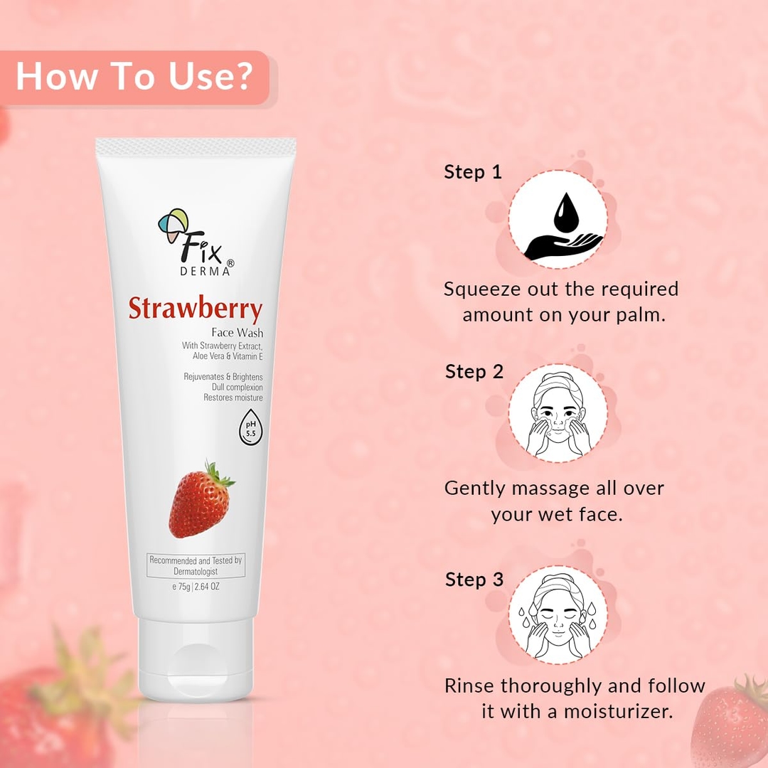 FlXDERMA Strawberry Face Wash with Vitamin E & Strawberry Extract (75g) Ratings 1 7