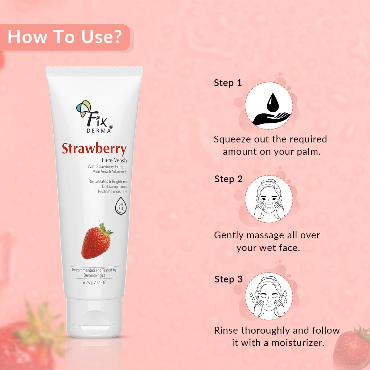 FlXDERMA Strawberry Face Wash with Vitamin E & Strawberry Extract (75g) Ratings 1 7