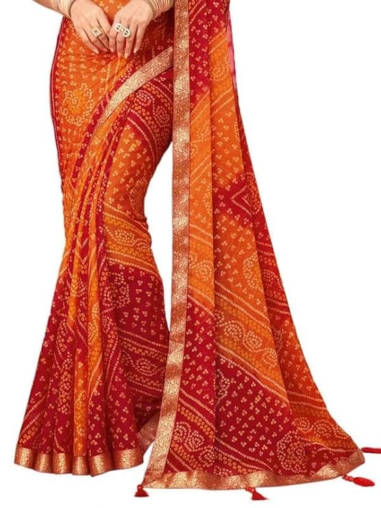 Women's Bandhani Printed Chiffon Saree with Blouse 2