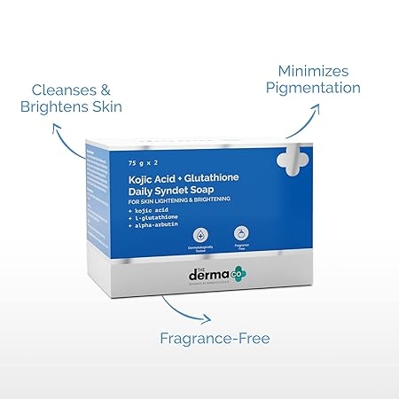The Derma Co Kojic Acid + Glutathione Daily Syndet Soap with L-Glutathione & Alpha Arbutin | Reduces Dark Spots, Pigmentation & Blemishes | Brightens Skin | For Men & Women | 75 g x 2 3