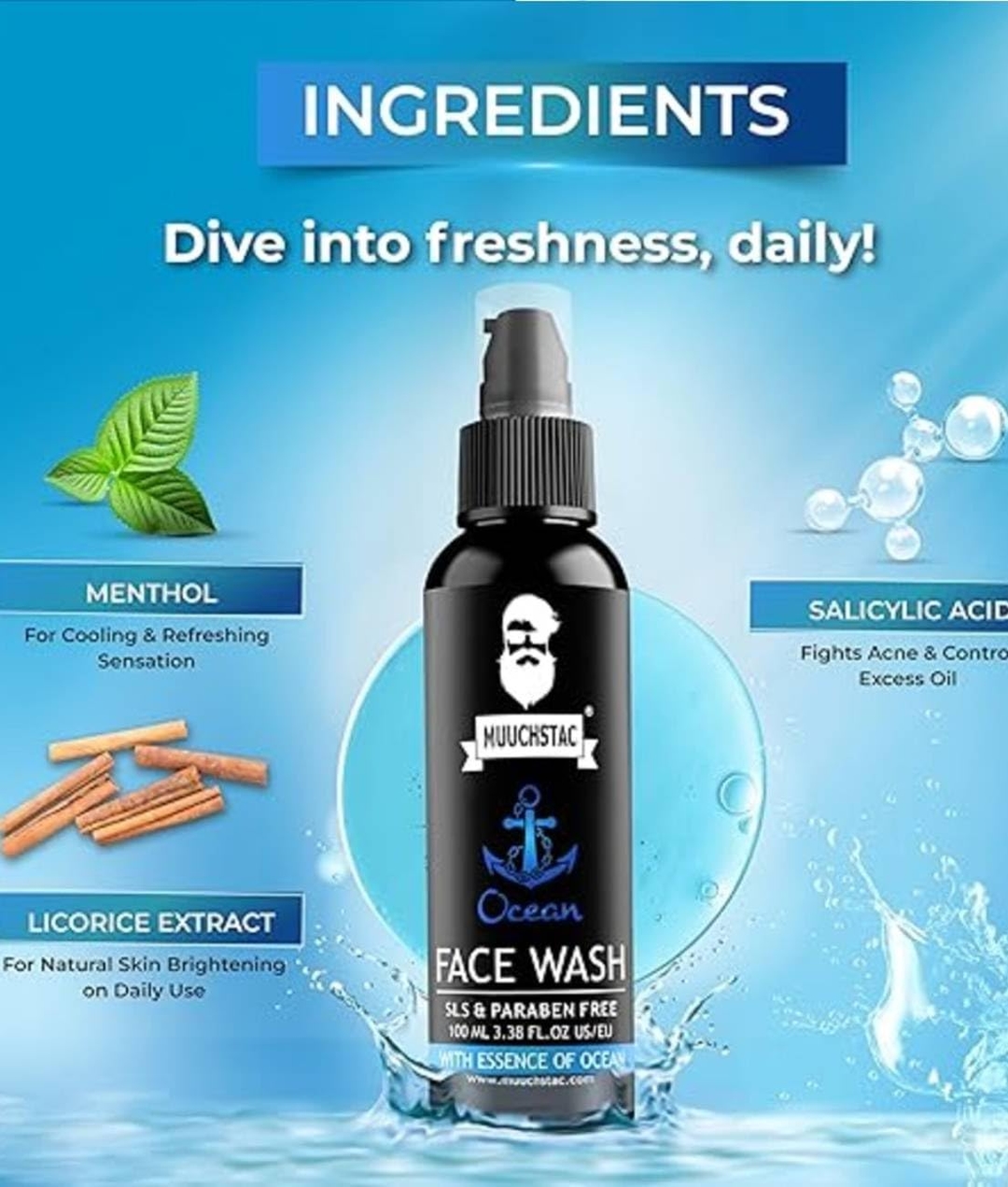 Muuchstac Ocean Face Wash for Men | Fight Acne & Pimples, Brighten Skin, Clears Dirt, Oil Control, Refreshing Feel - Multi-Action Formula (100 ml) 4