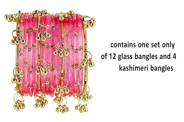 16 Pcs Raindrop Glass Bangles Kashmiri Ghunghru Bangles Set D 3