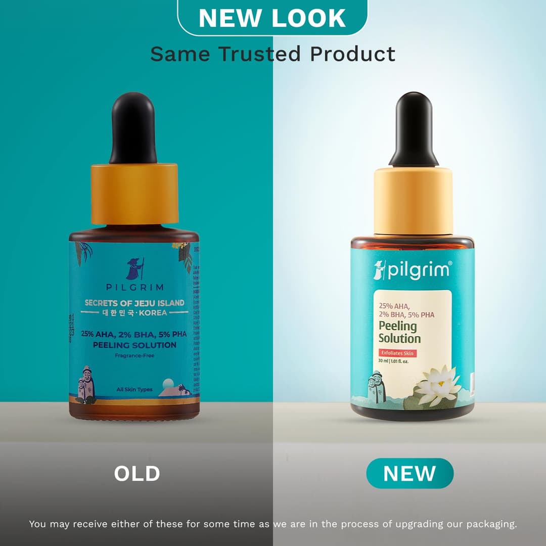 Pilgrim 25% AHA + 2% BHA + 5% PHA Peeling Solution 30ml For Face & Body |10-Minute Facial At Home|Gentle Exfoliating Serum for Tan Removal |For Glowing Skin, Even Skin Tone, Pore Cleansing |Men, Women 1