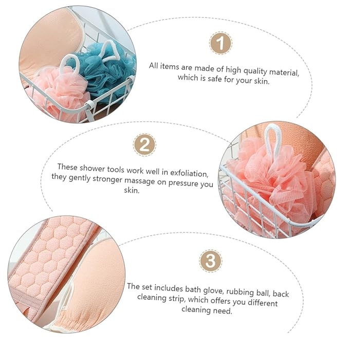 3-in-1 Exfoliating Bath Set – Back Scrubber, Bath Glove Mitt, and Shower Loofah Ball" 10