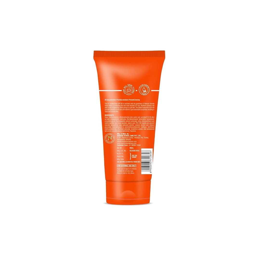 N+ Professional Sunscreen SPF 60 (UVA/UVB) Matte Cream with Hyaluronic Acid + Vitamin E 3