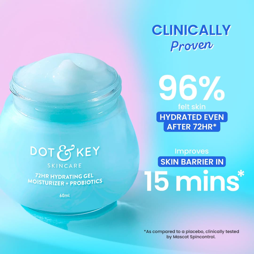 DOT & KEY 72Hr Hydrating Gel + Probiotics Moisturizer For Face With Hyaluronic Acid, Kombucha & Rice Water Lightweight Gel Oil Free Moisturizer | For Oily, Dull & Uneven Skin Tone I For All Skin Types | 60Ml 1