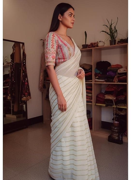 Elegant Georgette Saree for Women with Embroidered Blouse Piece | Soft Silk Saree for Women | Banarasi | Kanjivaram |Traditional Indian Ethnic Dress 2