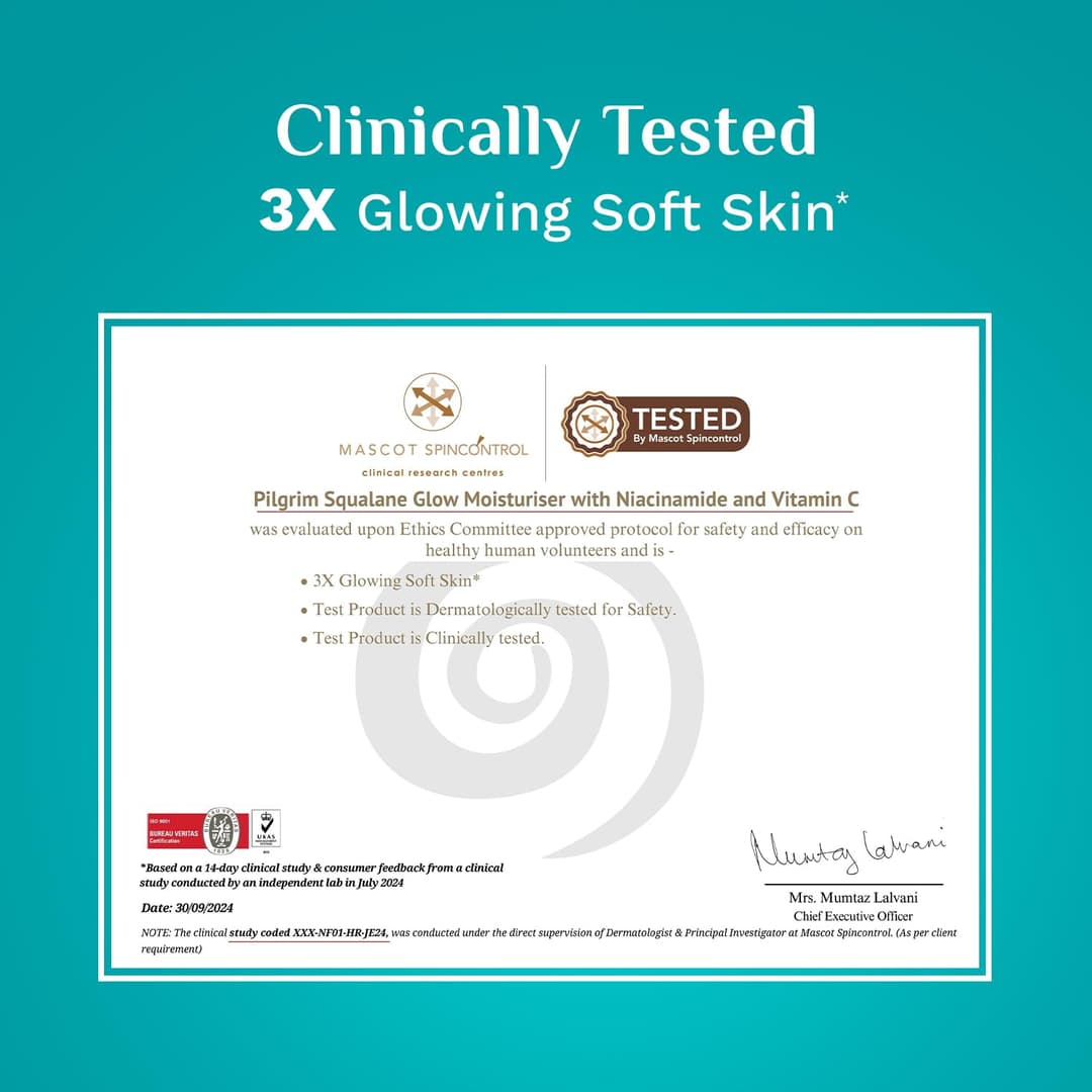 Pilgrim Squalane Niacinamide & Vitamin C Glow Moisturizer Cream for face | Moisturizer for dry skin hydration | Face moisturizer with vitamin c for glowing skin |Non-greasy | For Women and Men I 50 gm 1