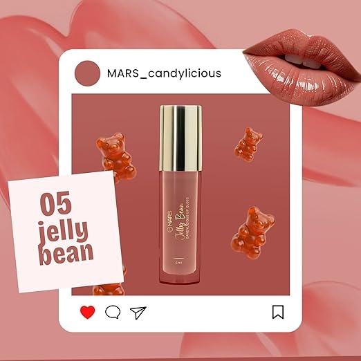 MARS Candylicious Sheer Lip Gloss for Women | Hydrating & High Shine | Lightweight | Non-Sticky | Enriched with Vitamin-E, Hyaluronic Acid & Avocado Ester (4.0ml) (05-JELLY BEAN) 2