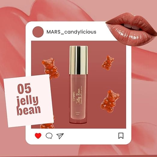 MARS Candylicious Sheer Lip Gloss for Women | Hydrating & High Shine | Lightweight | Non-Sticky | Enriched with Vitamin-E, Hyaluronic Acid & Avocado Ester (4.0ml) (05-JELLY BEAN) 1