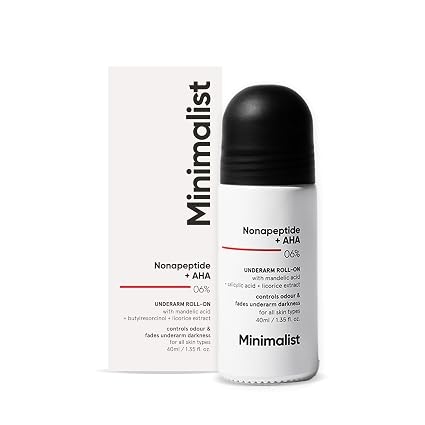 Minimalist Underarm Roll On Deodorant with Nonapeptide + AHA BHA 06% | Controls Odour & Fades Darkness | Fragrance & Aluminium Free | Exfoliating Deo For Women & Men | 40ml 1