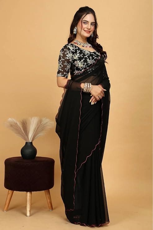 Embroidery Saree for Women with Designer Floral Blouse 5