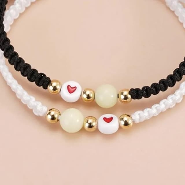 2 Pcs/Set Glow in the Dark Heart Braided Rope Couple Bracelets - Adjustable Matching Relationship Jewelry Gift