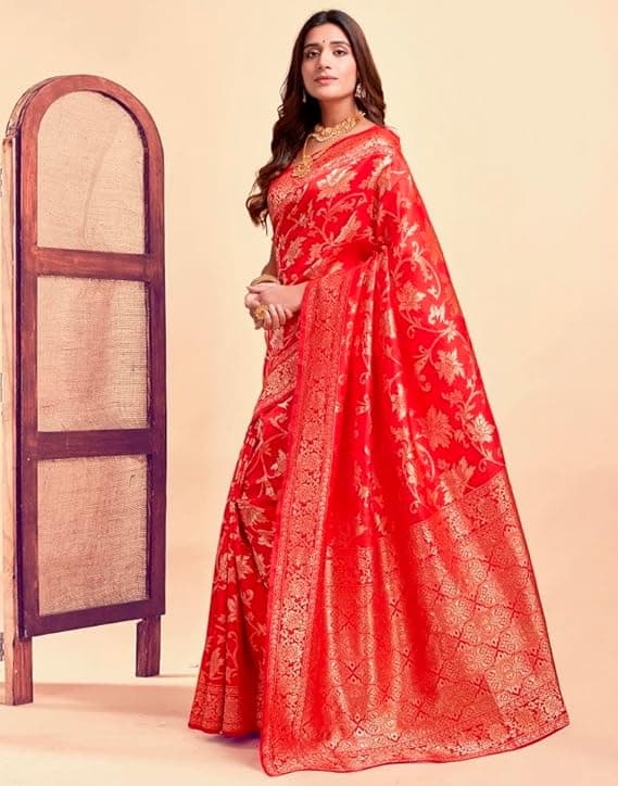 Women's Pure Kanjivaram Silk Saree Banarasi Silk Saree With Blouse Piece 1