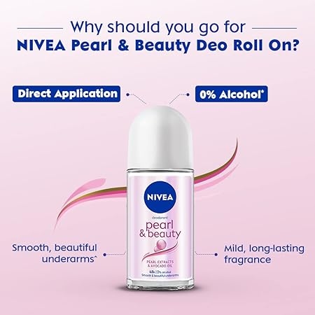 NIVEA Pearl and Beauty Deo Roll On - 50 ml, With Pearl Extracts & Avocado Oil, 48 H Smooth & Beautiful Underarms| 0% Alcohol | For Women 2