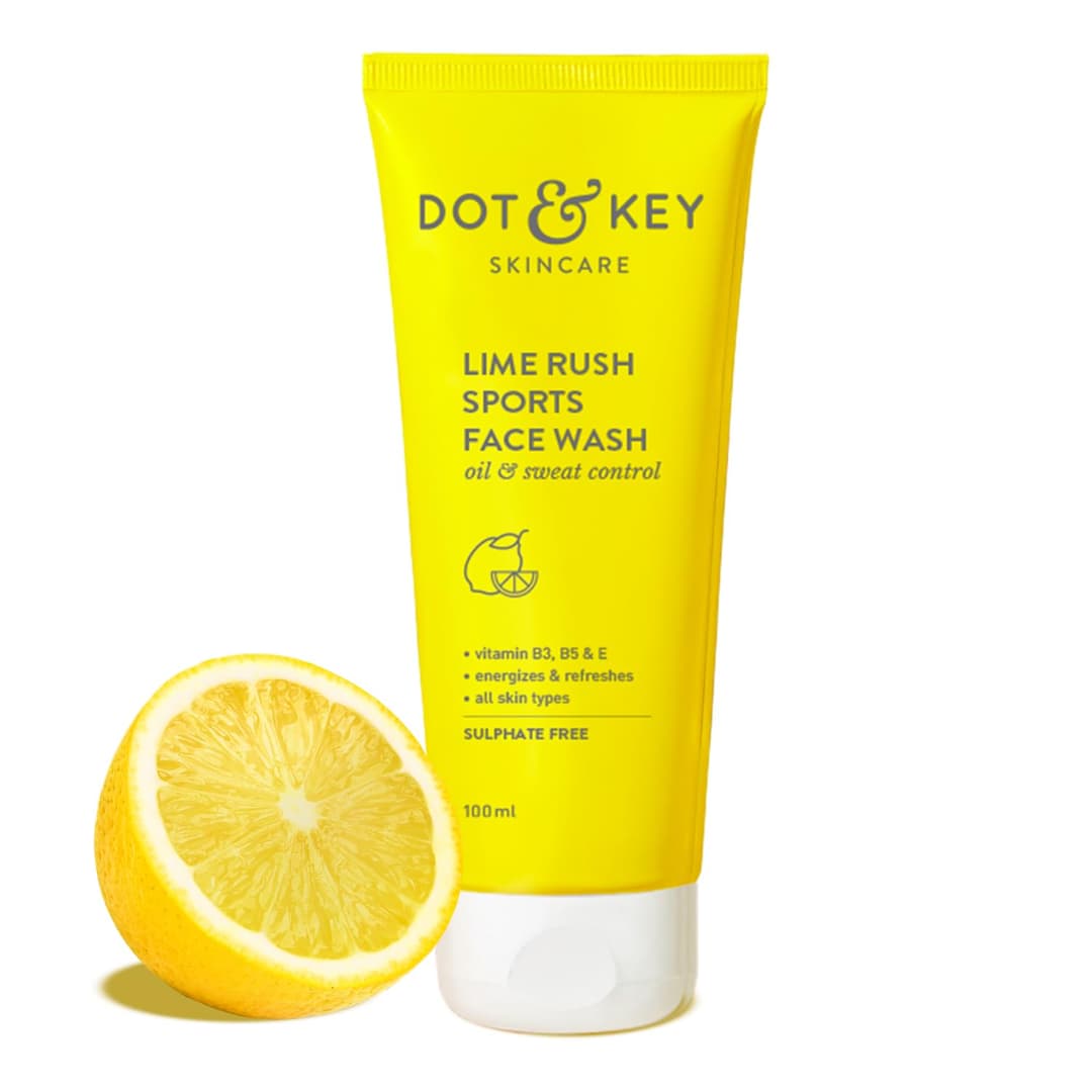 DOT & KEY Lime Rush Sports Face Wash Deep Cleans Oil, Sweat & Dirt For Refreshingly Clean & Oil Free Skin For All Skin Types Sulphate Free & Non Drying Facewash Active Sports Friendly 100Ml