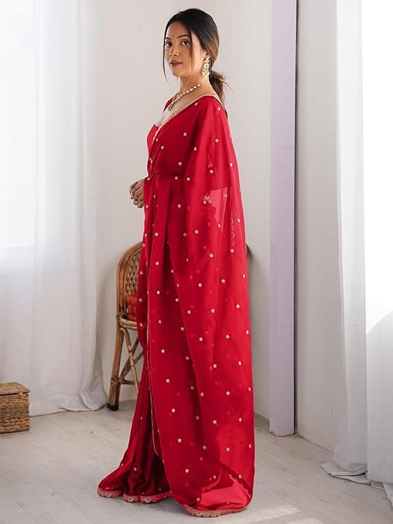 Women's Pure Georgette Embroidered Saree With Unstitched Blouse Piece 3