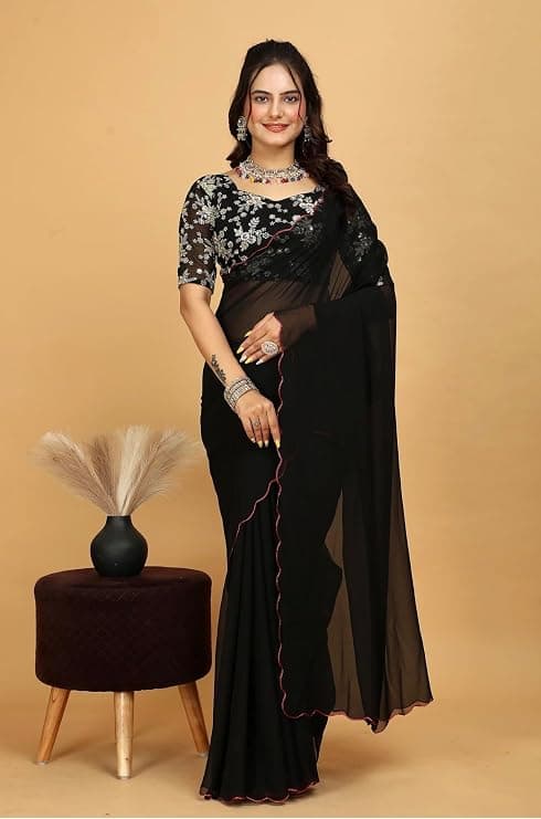 Embroidery Saree for Women with Designer Floral Blouse 3