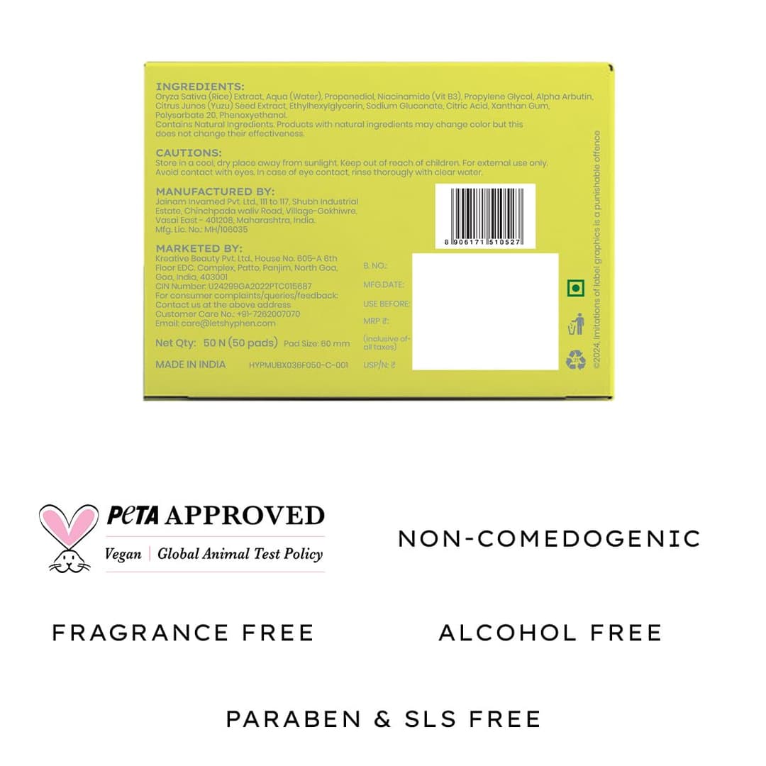 Hyphen 44% Rice Water Briightening Face Serum Pads | 5% Niacinamide & Alpha Arbutin to Reduces Dark Spots & Pigmentation | Toner Pads with Serum for Glowing Glass Skin | All Skin Types - 50 pcs 7