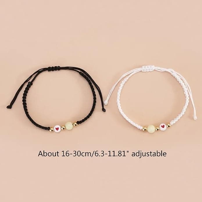 2 Pcs/Set Glow in the Dark Heart Braided Rope Couple Bracelets - Adjustable Matching Relationship Jewelry Gift 2