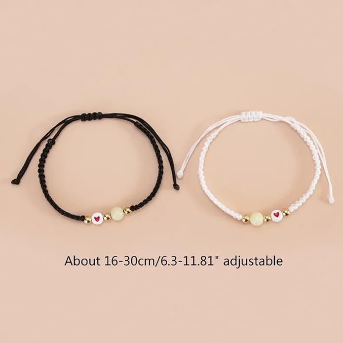 2 Pcs/Set Glow in the Dark Heart Braided Rope Couple Bracelets - Adjustable Matching Relationship Jewelry Gift 3