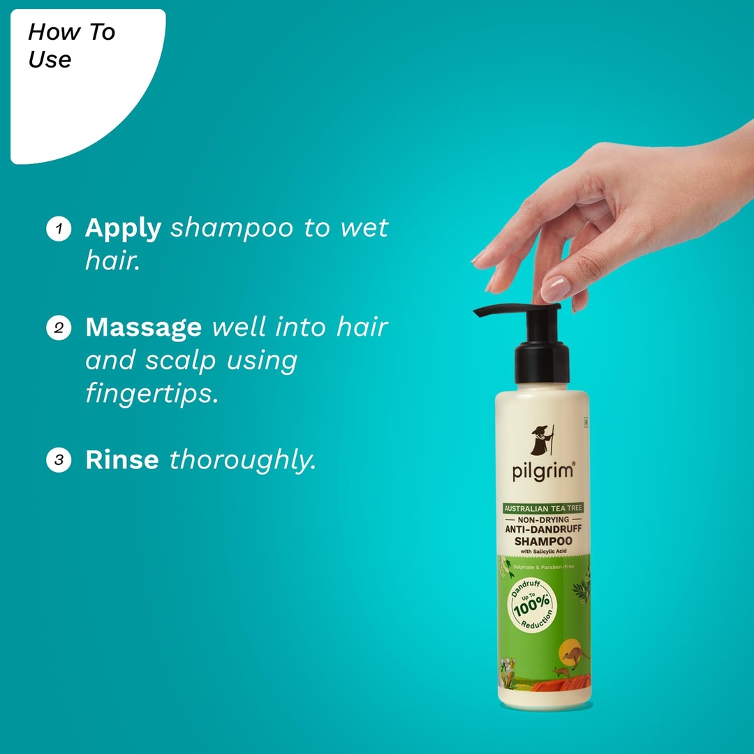 Pilgrim Australian Tea Tree Non-Drying Anti-Dandruff Shampoo 200 ml | Removes Dandruff from Source | Helps with Itching, Irritation | Strong & Smooth Hair | For Men & Women | 3