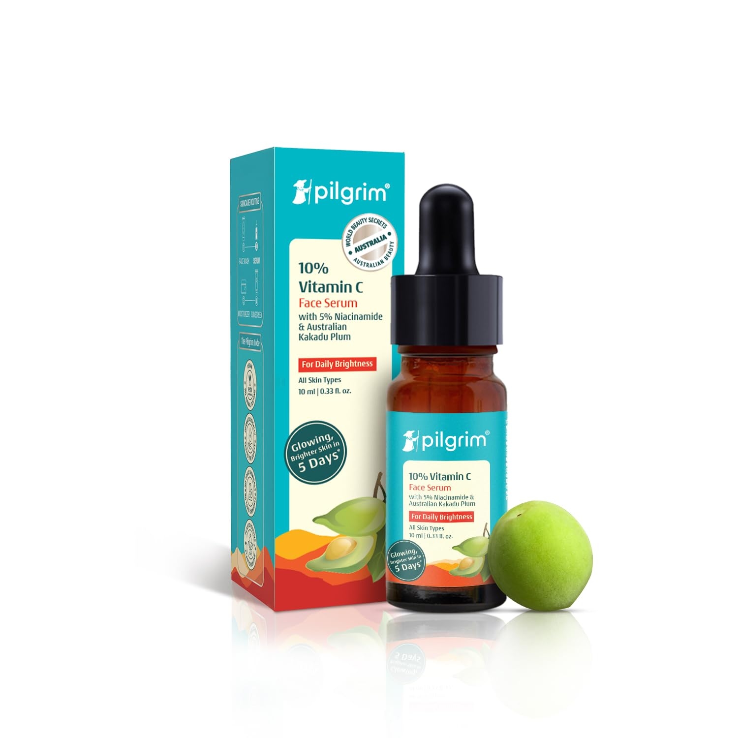 Pilgrim 10% Vitamin C Face Serum For Daily Brightness 10 ml | Face serum for glowing skin | Reduces Dark Spots & Evens Skin Tone | For Oily, Combination, Normal Skin Types | Fragrance Free | For Men and Women 1