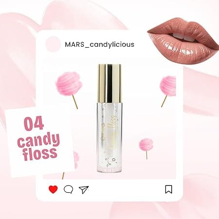 MARS Candylicious Sheer Lip Gloss for Women | Hydrating & High Shine- Colour: 04-CANDY FLOSS 1