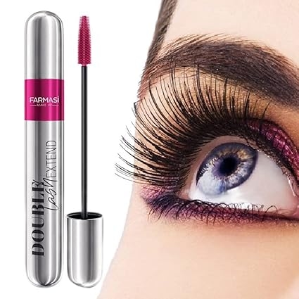 FARMASi Double Lash Extend Mascara, 2-Step Special Brush for Lengthening & Volumizing, False Lash Effect, Buildable Formula, No Clumping, Defines & Multiplies Eyelashes, Black, 0.41 fl oz (Pack of 2) 2