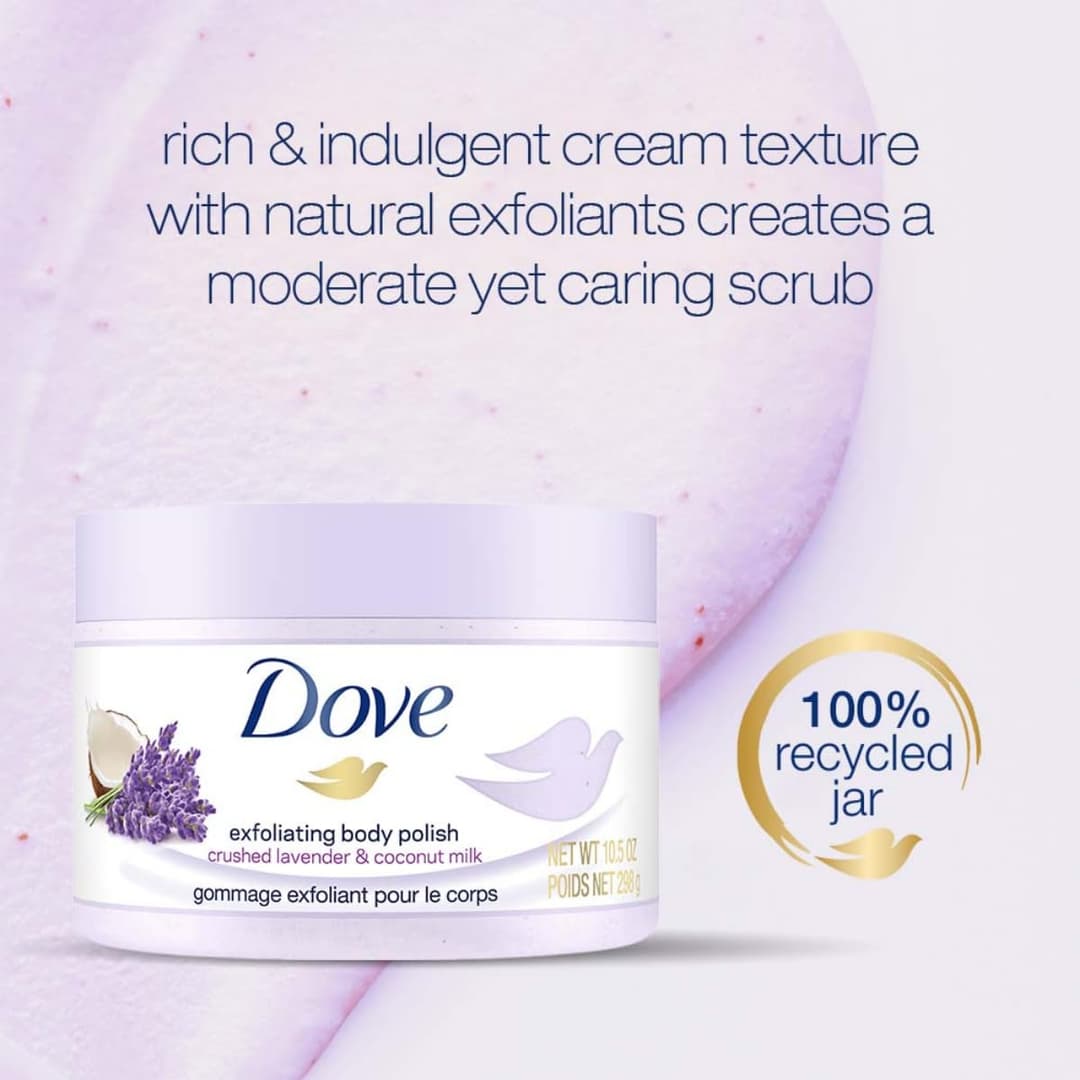 Dove Exfoliating Body Polish Body Scrub Crushed Lavender & Coconut Milk 10.5 oz 298gm 3